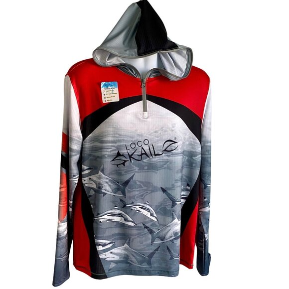 Loco Skailz Quarter Zip Long Sleeve Performance Hoodie UPF 50+ Men's Medium NEW - Picture 1 of 12